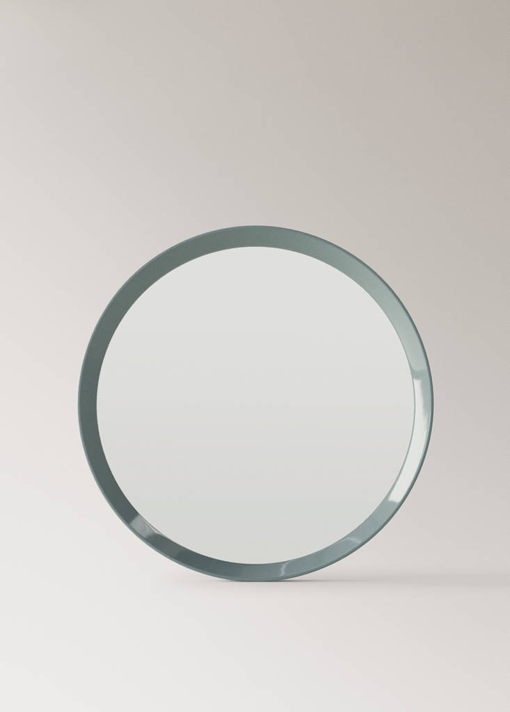 Round wood mirror — Aqua Green