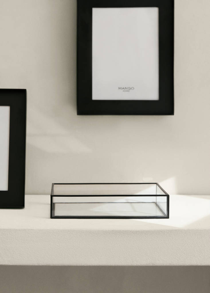 Small decorative glass and metal tray — Black