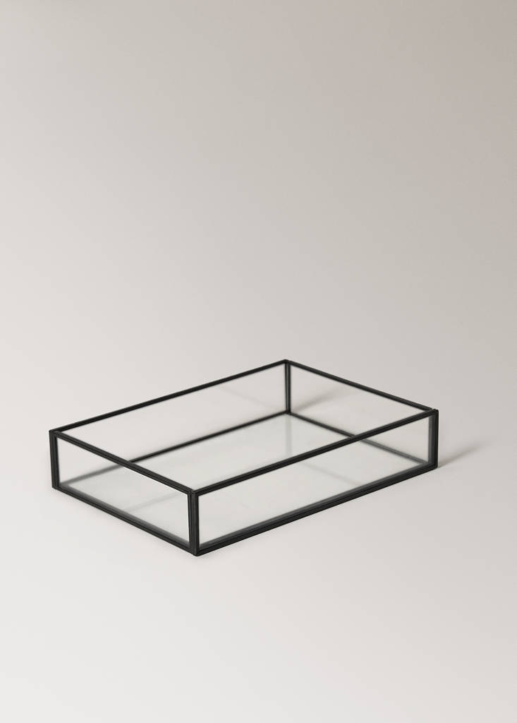 Small decorative glass and metal tray — Black