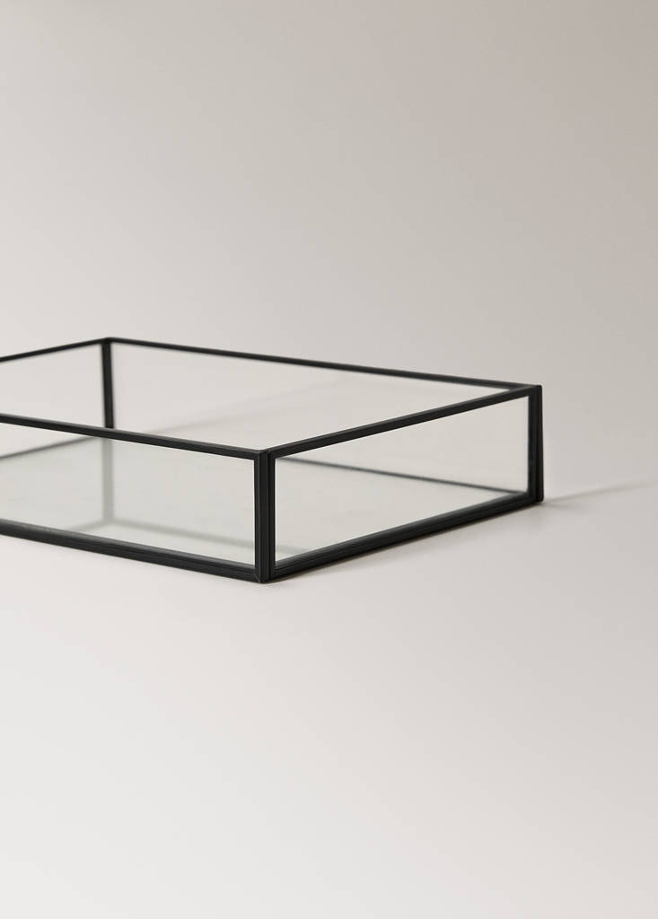 Small decorative glass and metal tray — Black