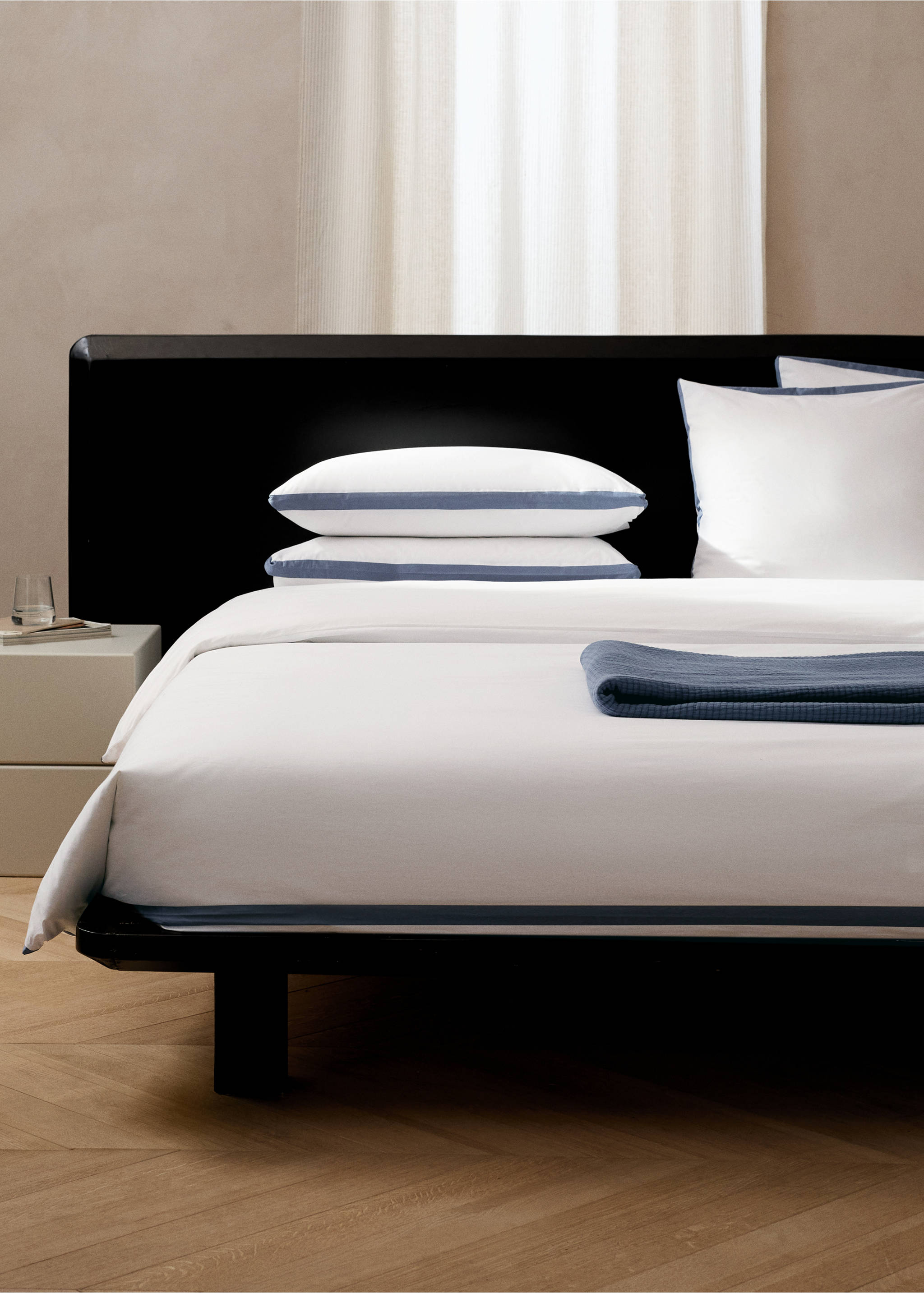 Percale cotton duvet cover 200 thread count satin borders Bed 135/140 cm - General plane, Blue. Ref: 27072902-00.