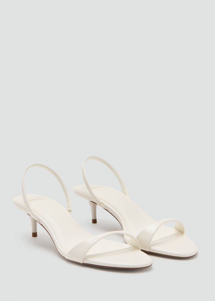 Kitten-heel sandals with strap — Ecru