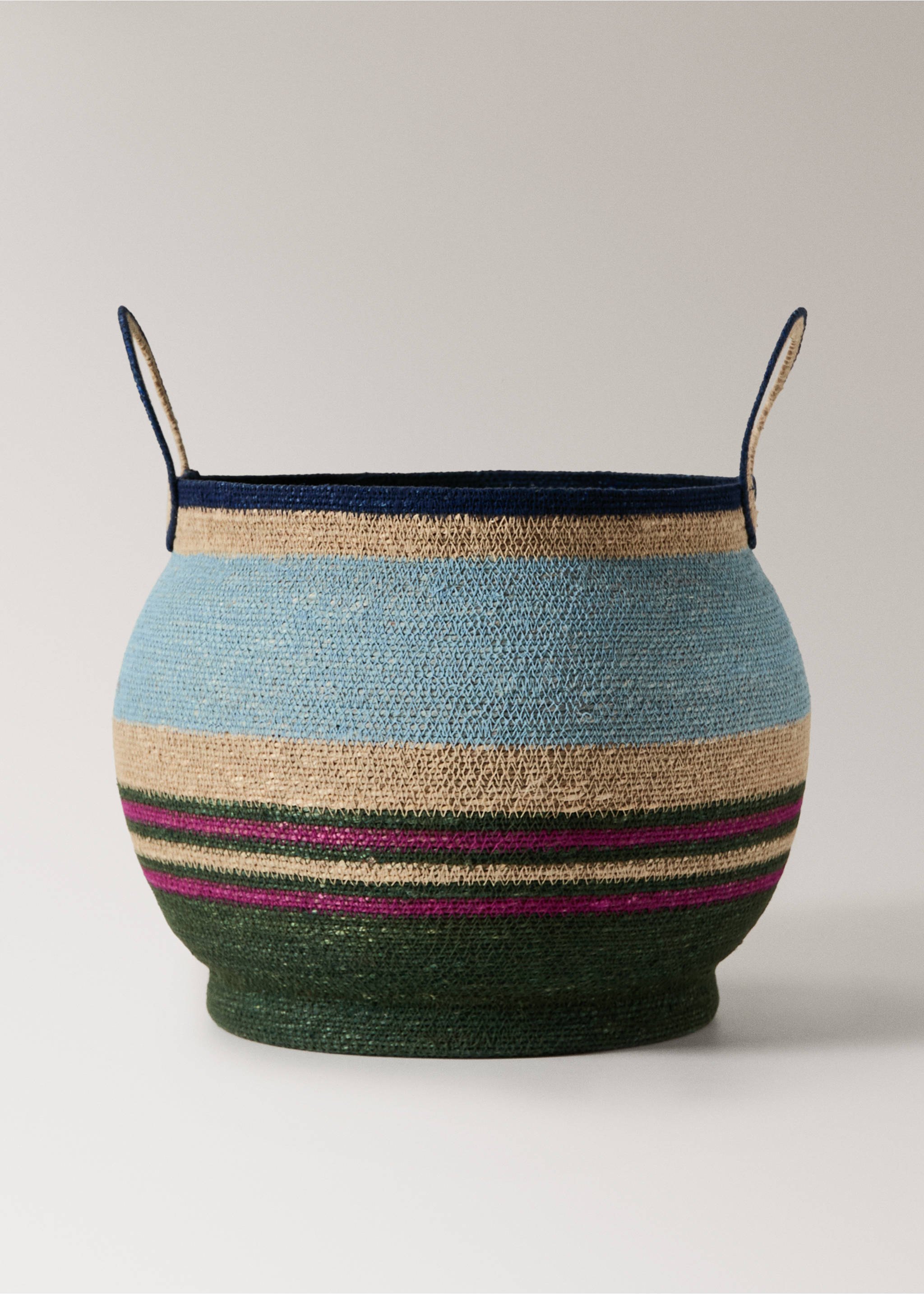Large round basket with large striped handles - Article without model, Pastel Green. Ref: 27073272-00.