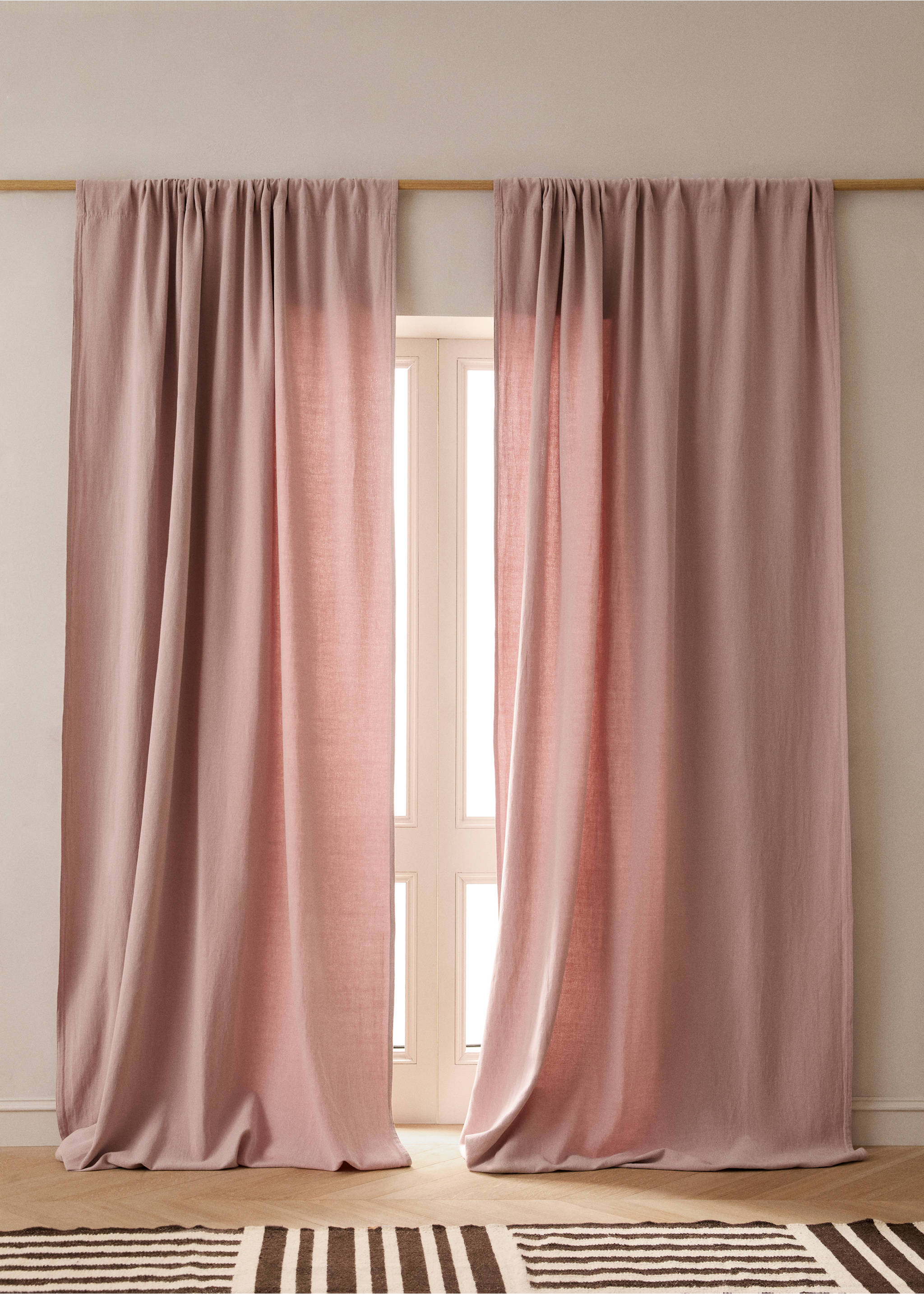 High opacity linen cotton curtain - General plane, Pink. Ref: 27073273-00.