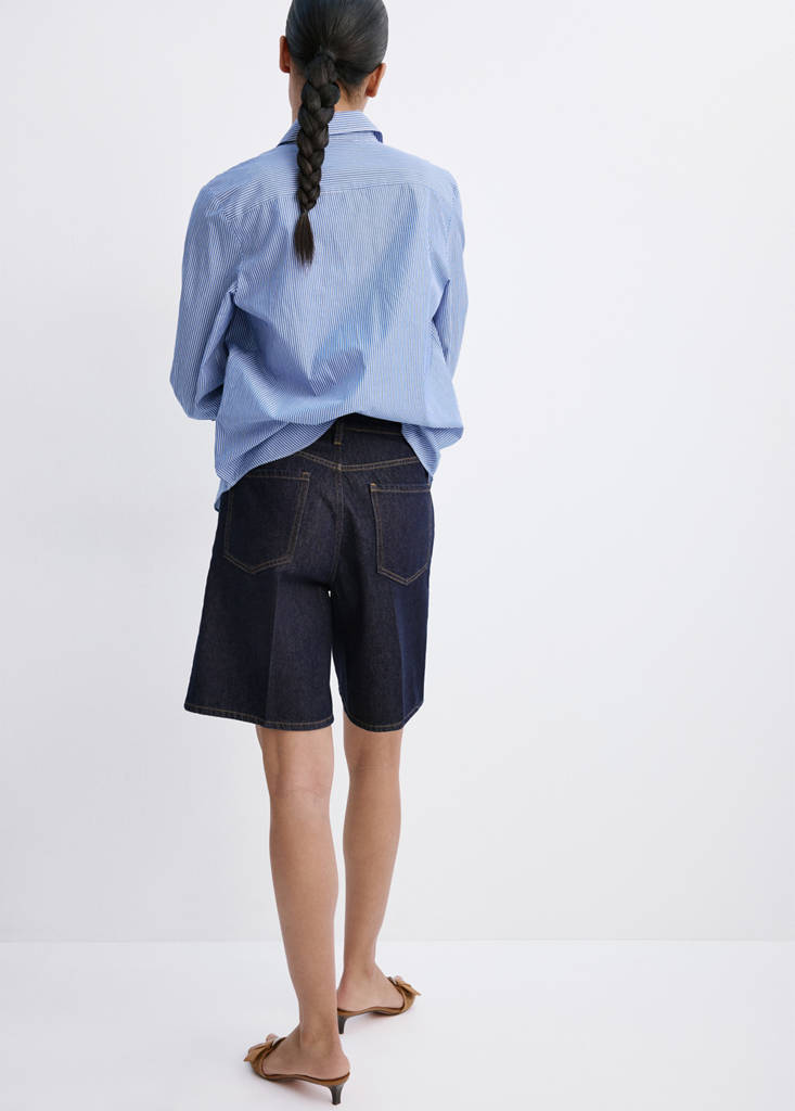 High-waist straight-fit denim shorts — Open Blue