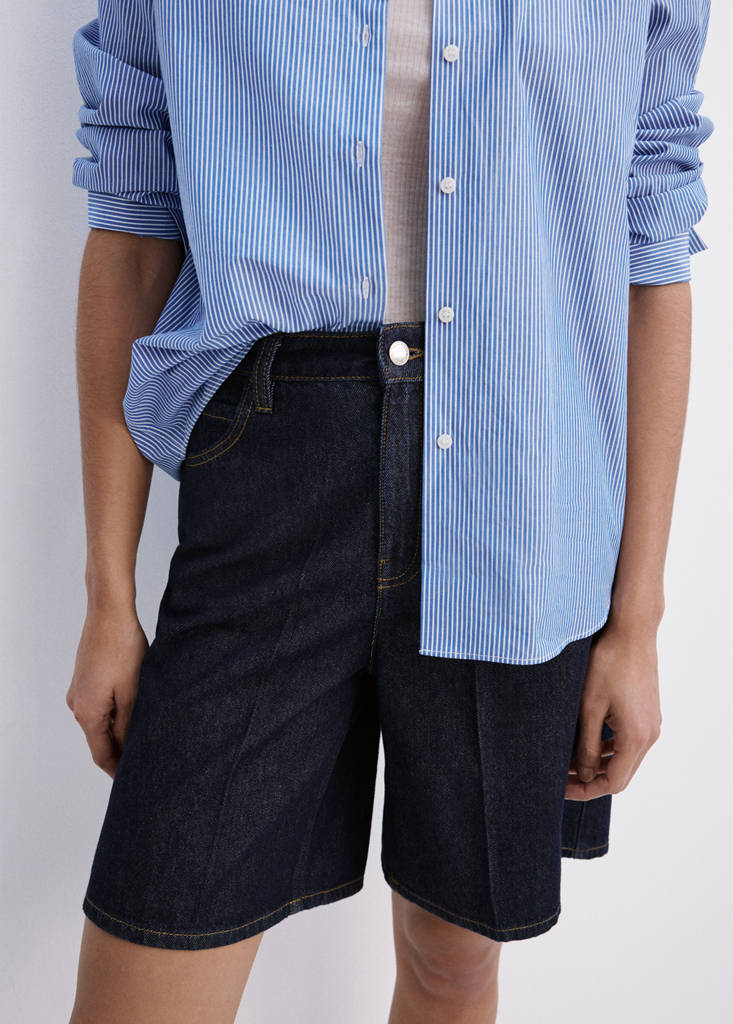 High-waist straight-fit denim shorts — Open Blue