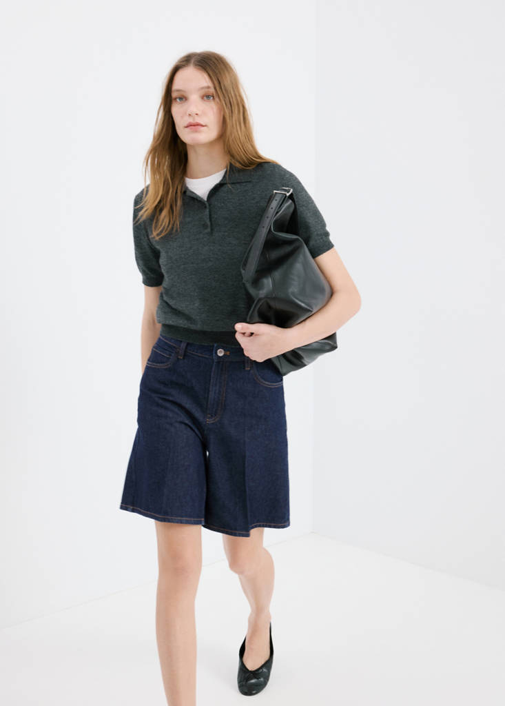 High-waist straight-fit denim shorts — Open Blue