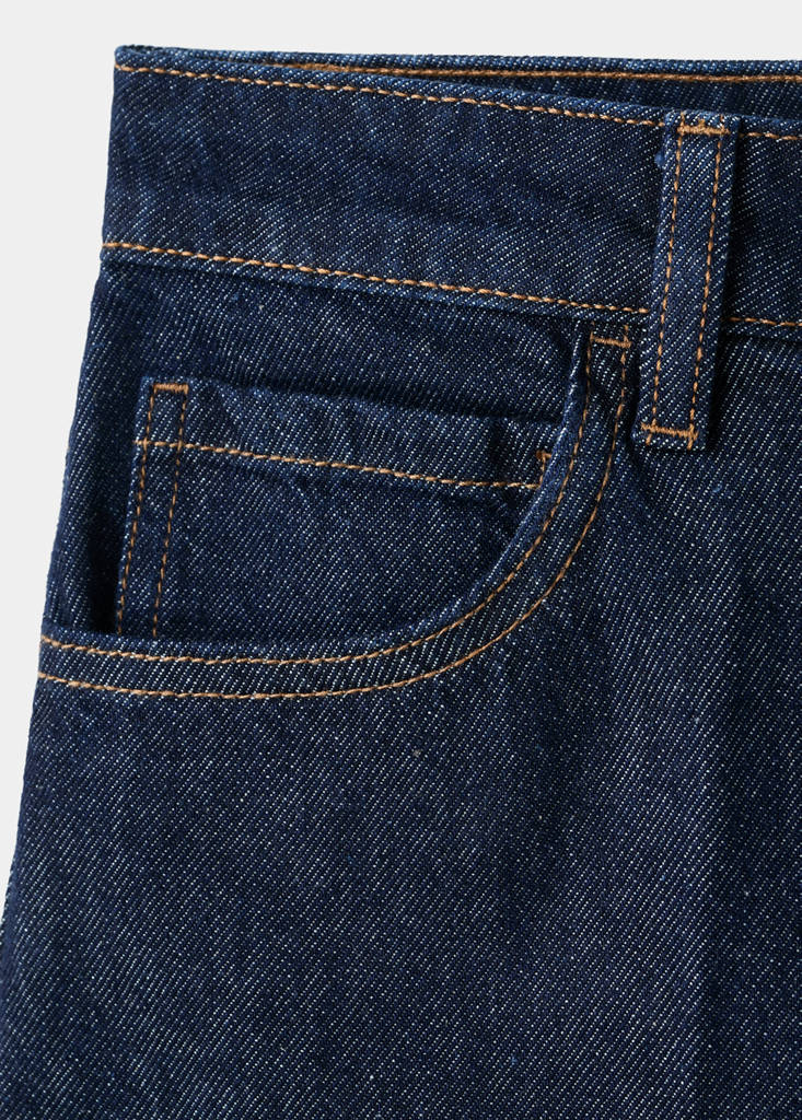High-waist straight-fit denim shorts — Open Blue