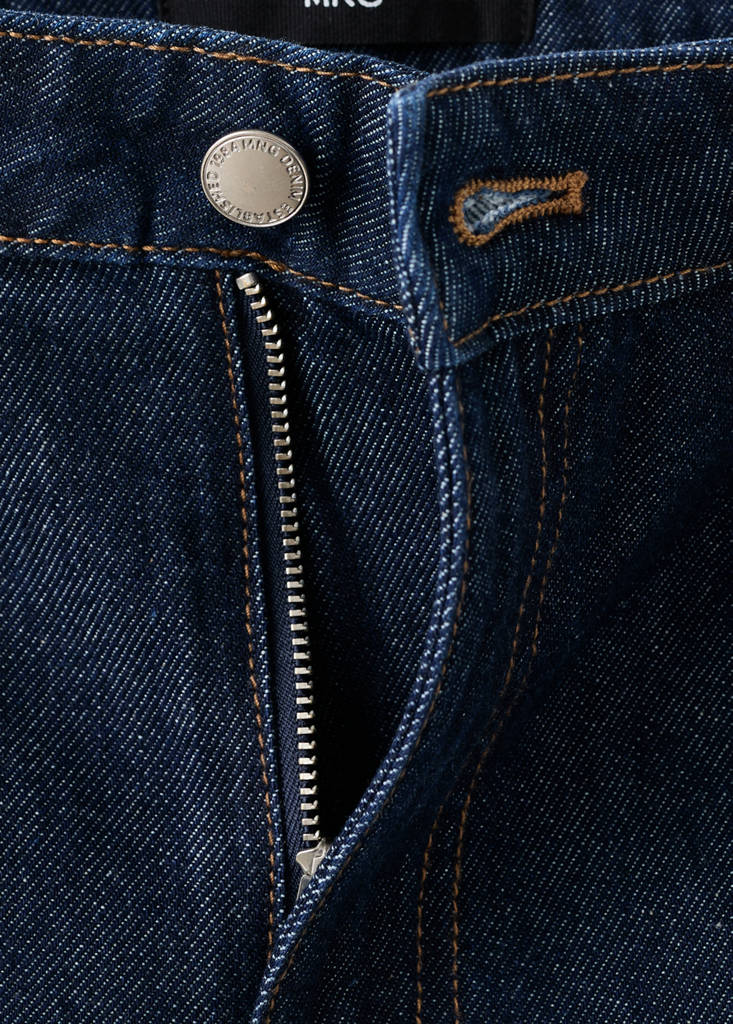 High-waist straight-fit denim shorts — Open Blue
