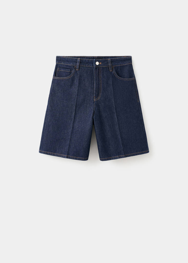 High-waist straight-fit denim shorts — Open Blue