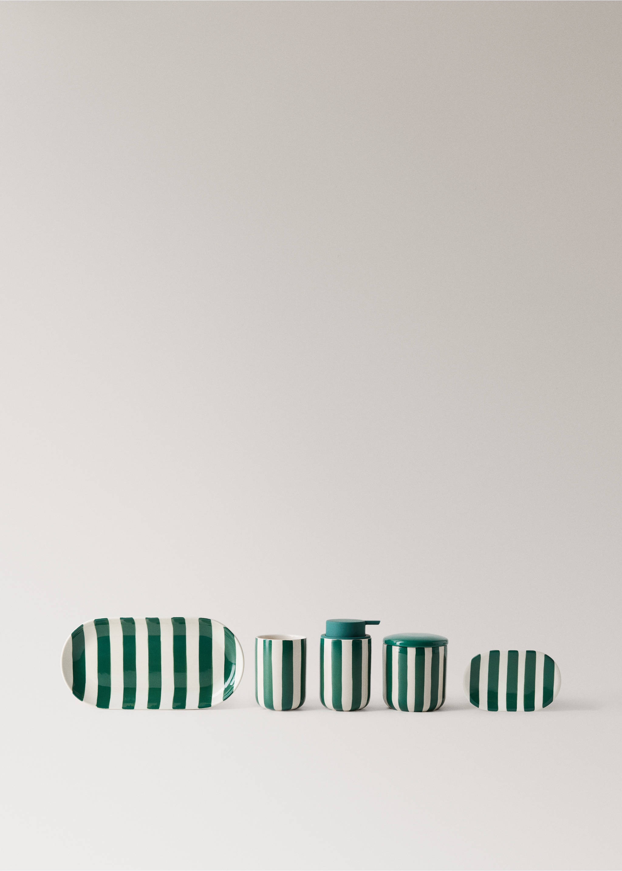Ceramic toothbrush cup with painted stripes - Details of the article 3, Dark Green. Ref: 27073281-00.