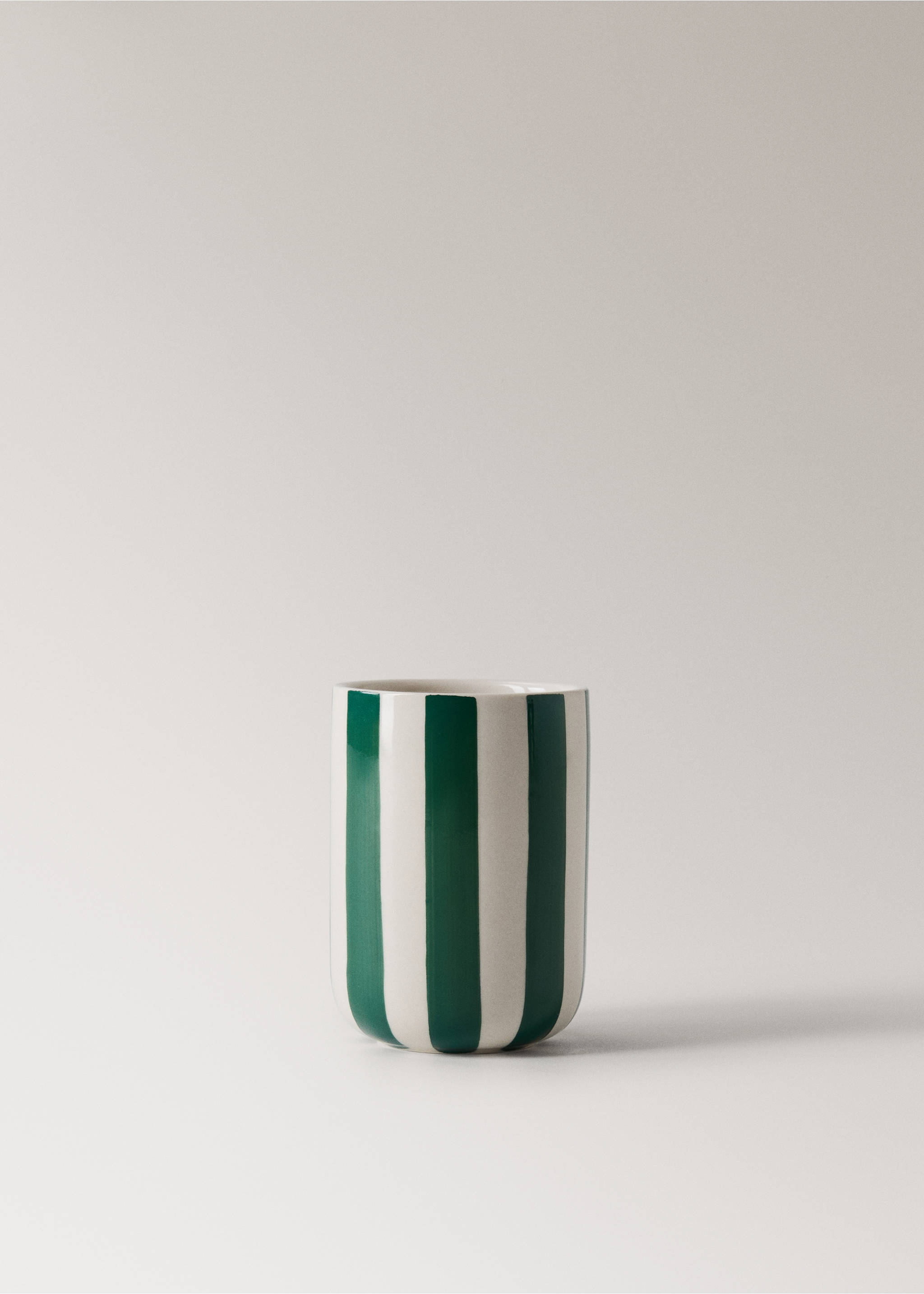 Ceramic toothbrush cup with painted stripes - Article without model, Dark Green. Ref: 27073281-00.