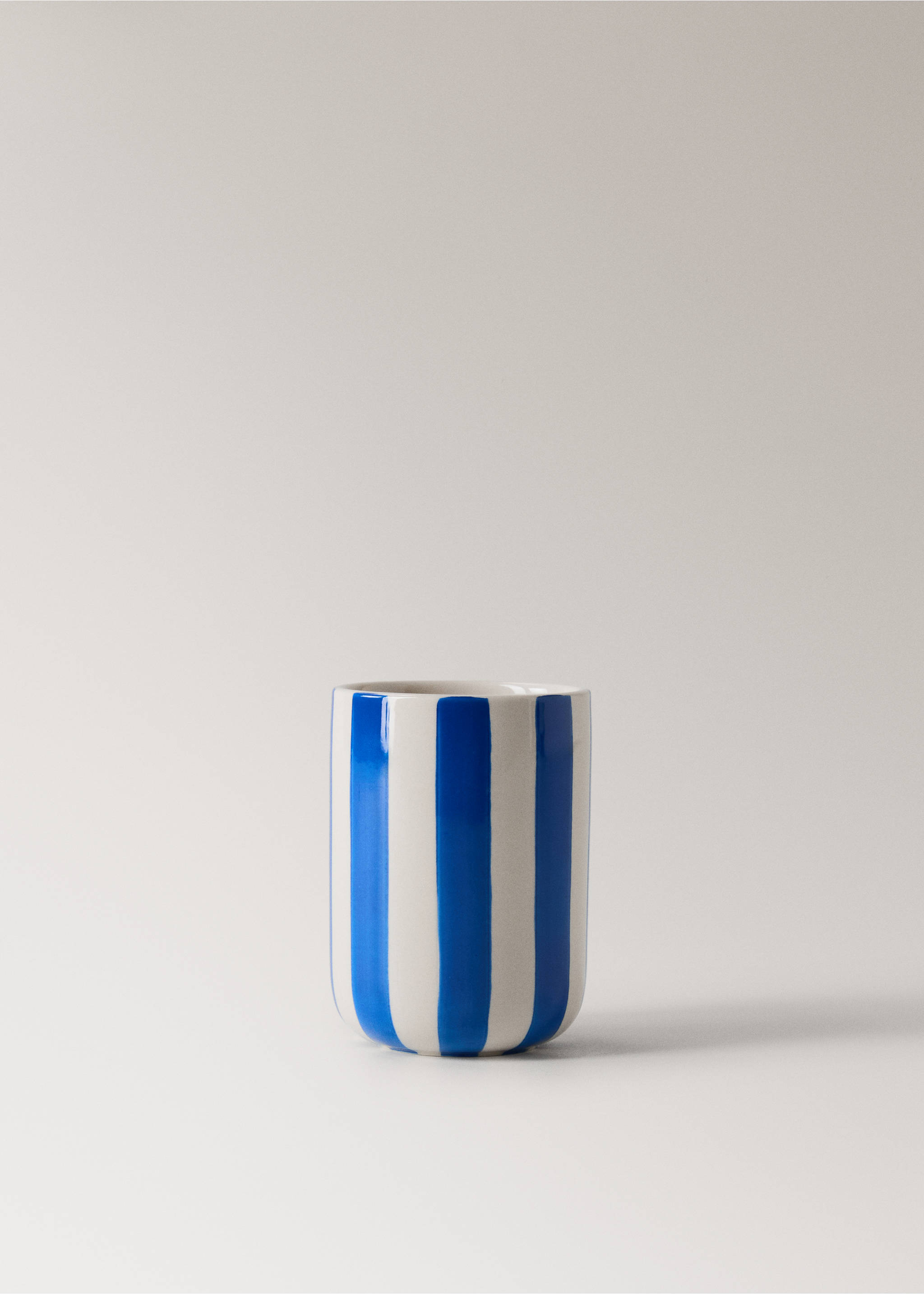 Ceramic toothbrush cup with painted stripes - Article without model, Blue. Ref: 27073281-00.