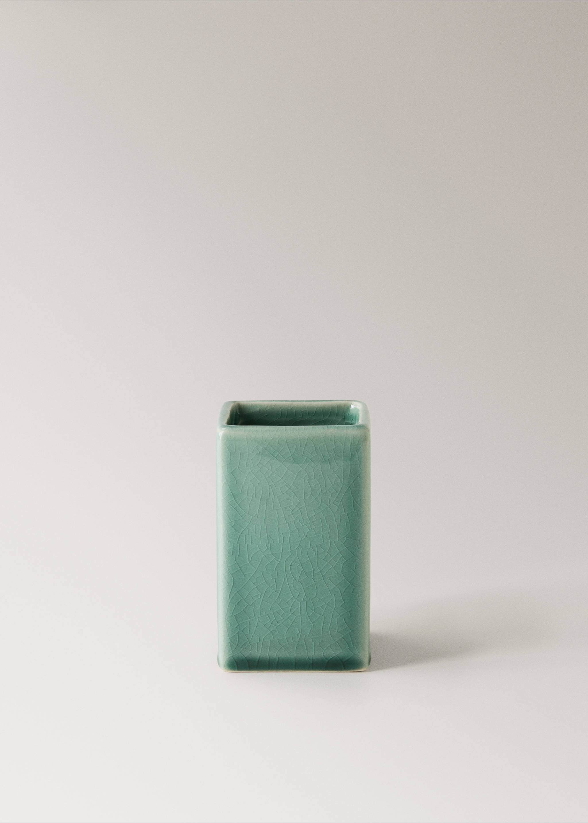 Crackled ceramic toothbrush tumbler - Article without model, Aqua Green. Ref: 27073283-00.