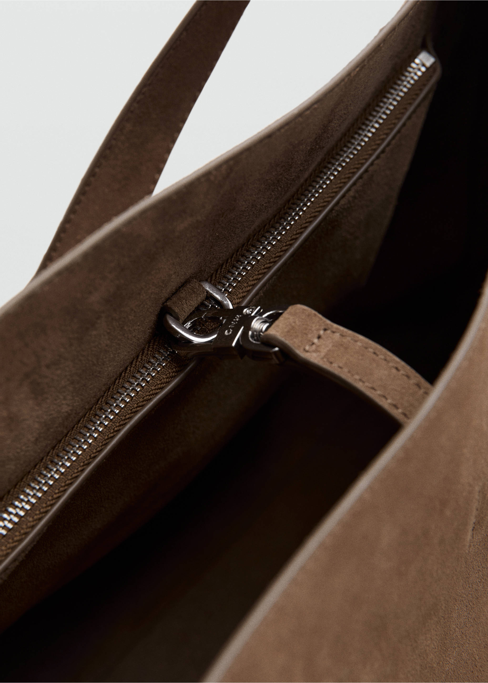 Suede leather shopper bag - Details of the article 1, Medium Brown. Ref: 27073289-00.