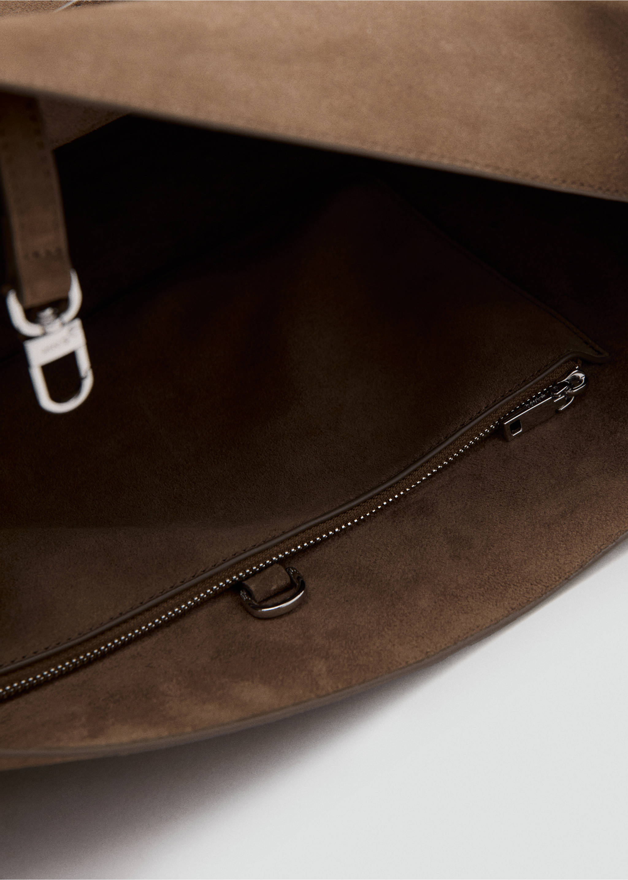 Suede leather shopper bag - Details of the article 2, Medium Brown. Ref: 27073289-00.