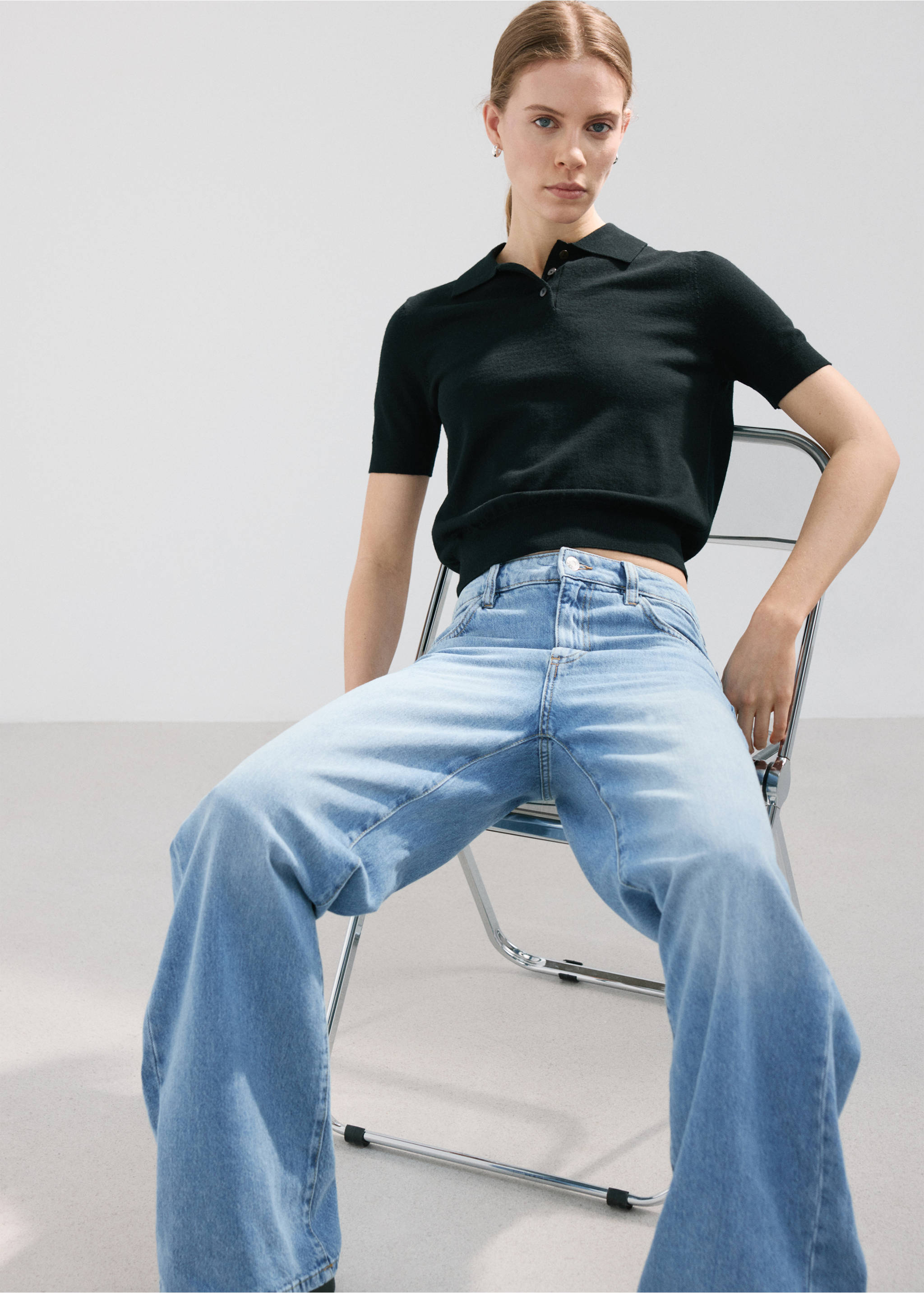 Danila high-waisted wide leg jeans - Details of the article 2, Medium Blue. Ref: 27073290-00.