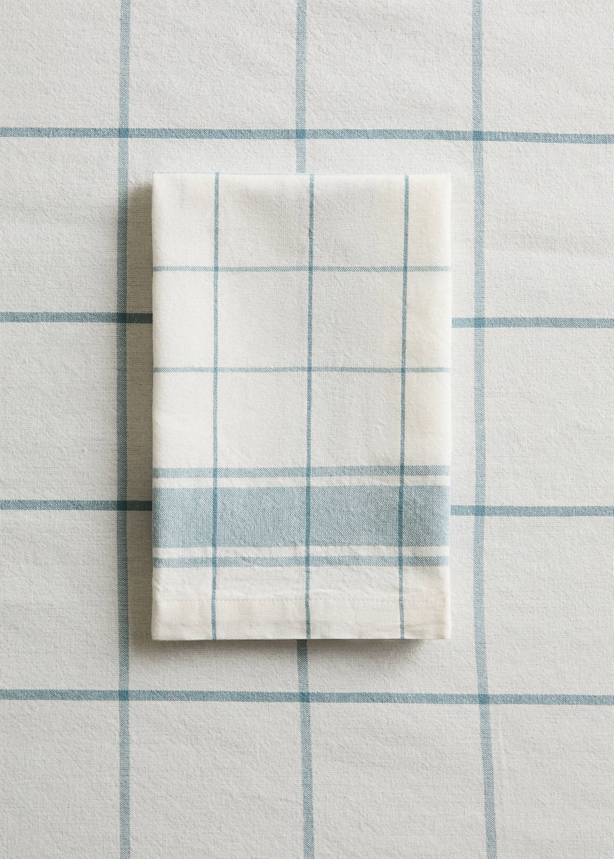 100% cotton yarn-dyed check serviettes — Blue