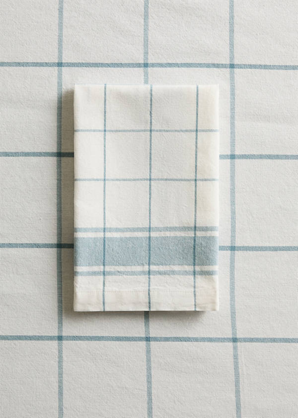100% cotton yarn-dyed check serviettes — Blue