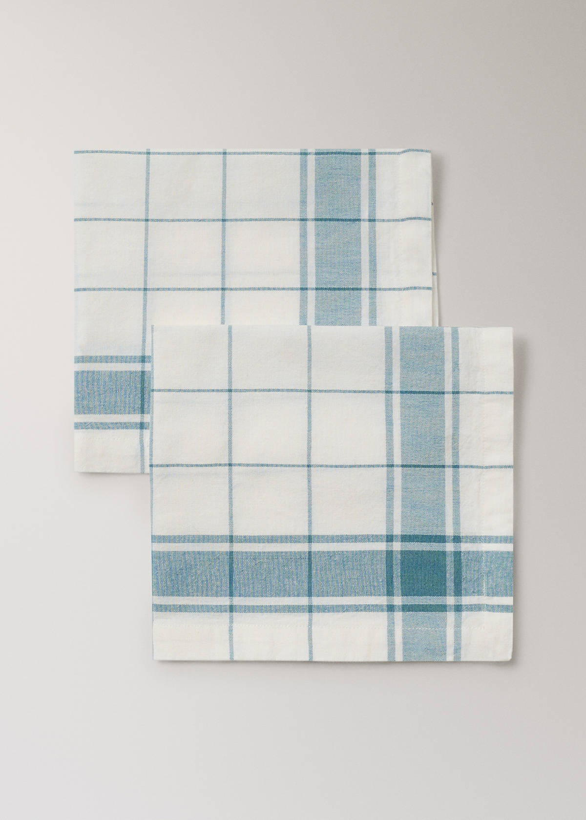 100% cotton yarn-dyed check serviettes — Blue