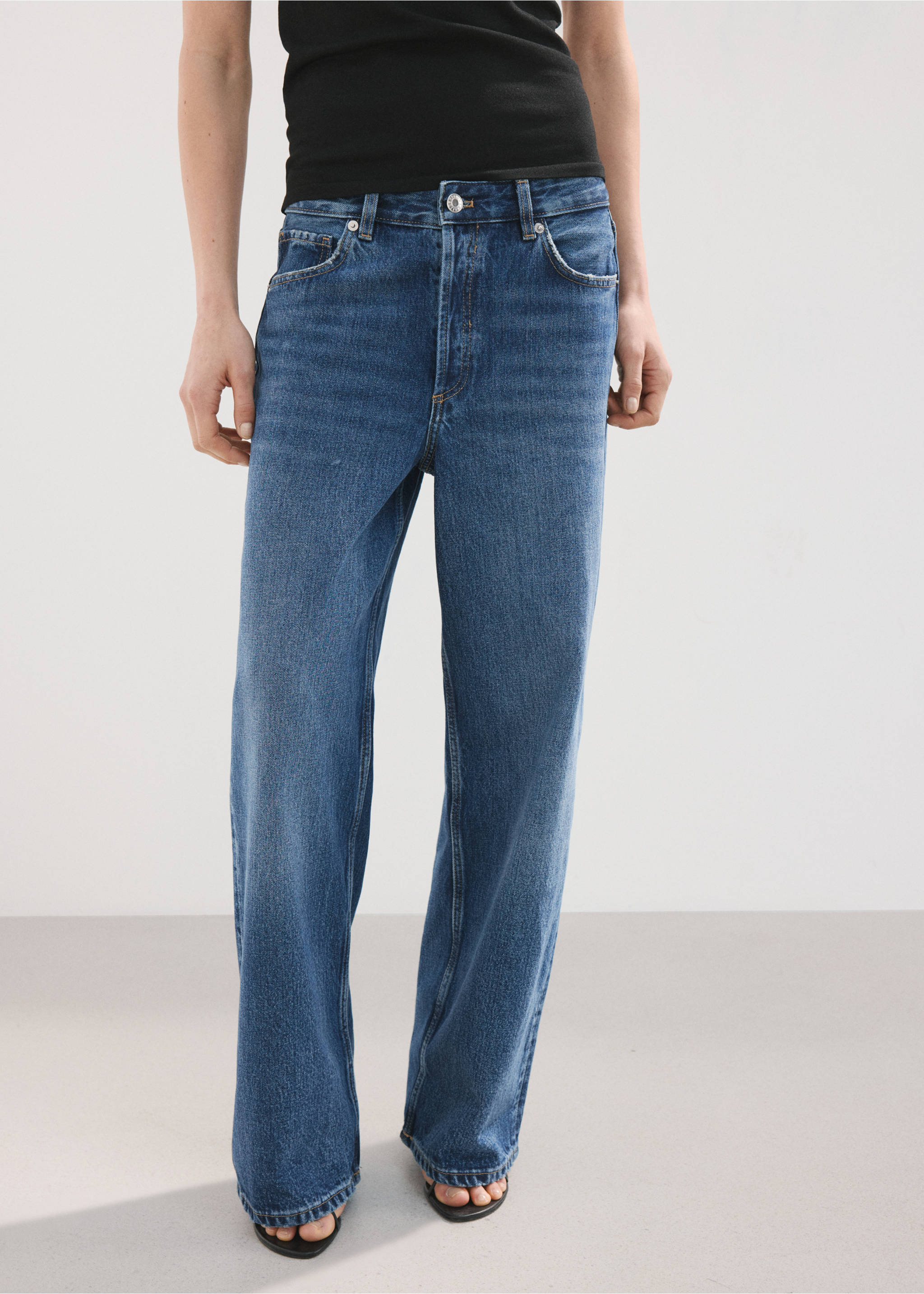 直筒低腰牛仔裤 - null, 深蓝色. Ref: 27073293-00.