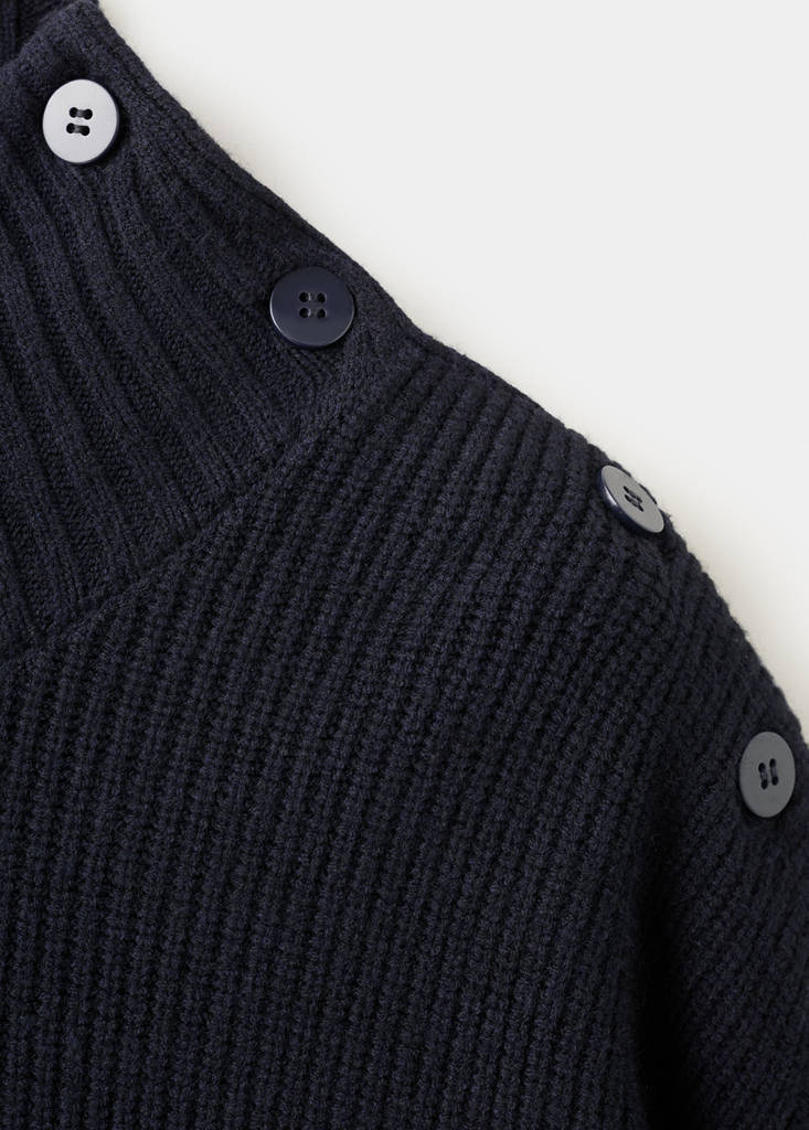 Perkins-neck sweater with button — Dark Navy