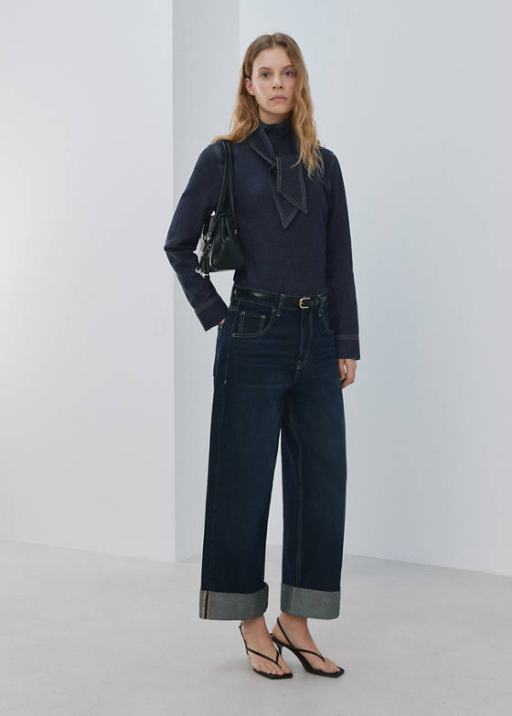 Bağ detaylı denim gömlek