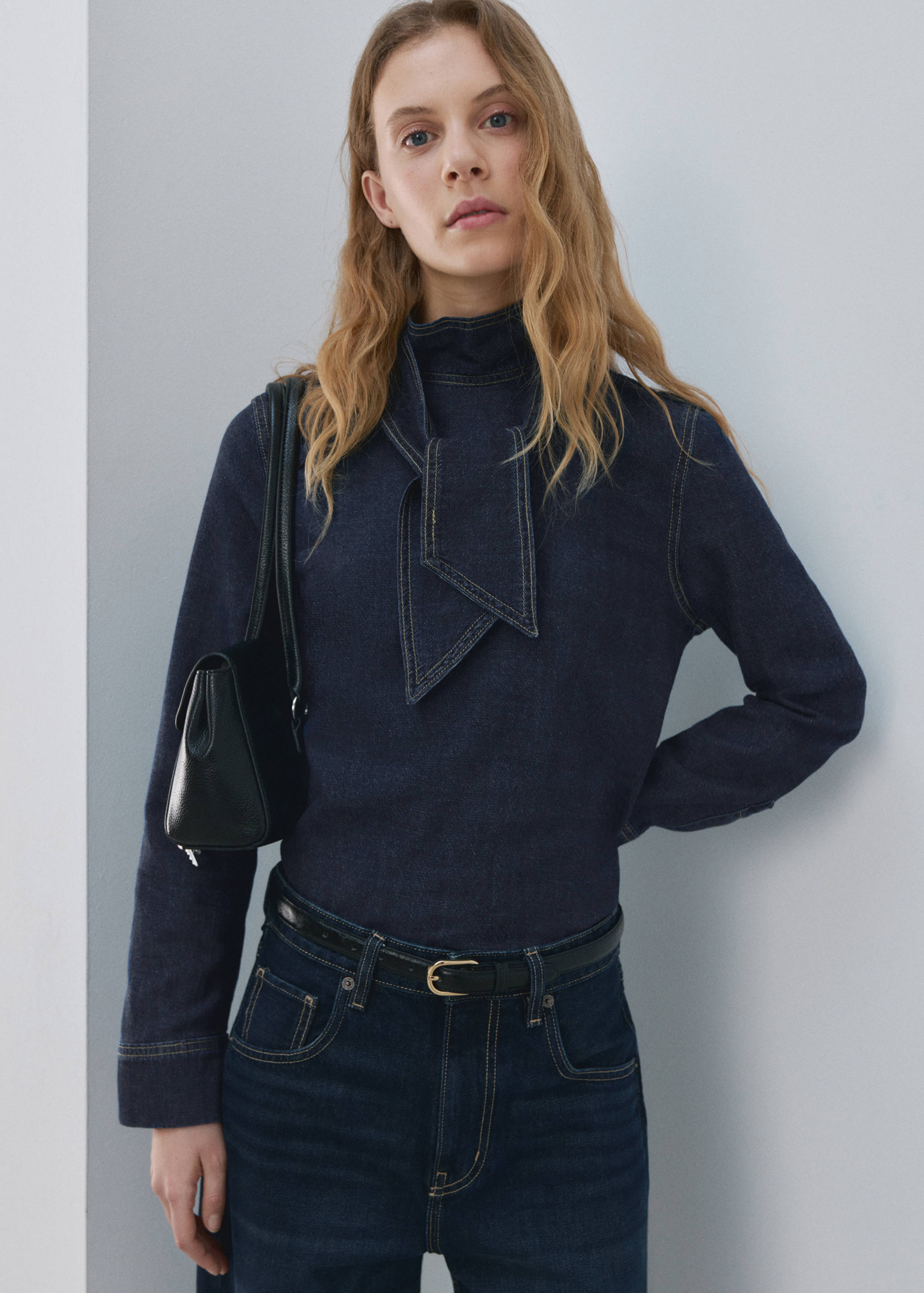 系带牛仔布衬衫 - null