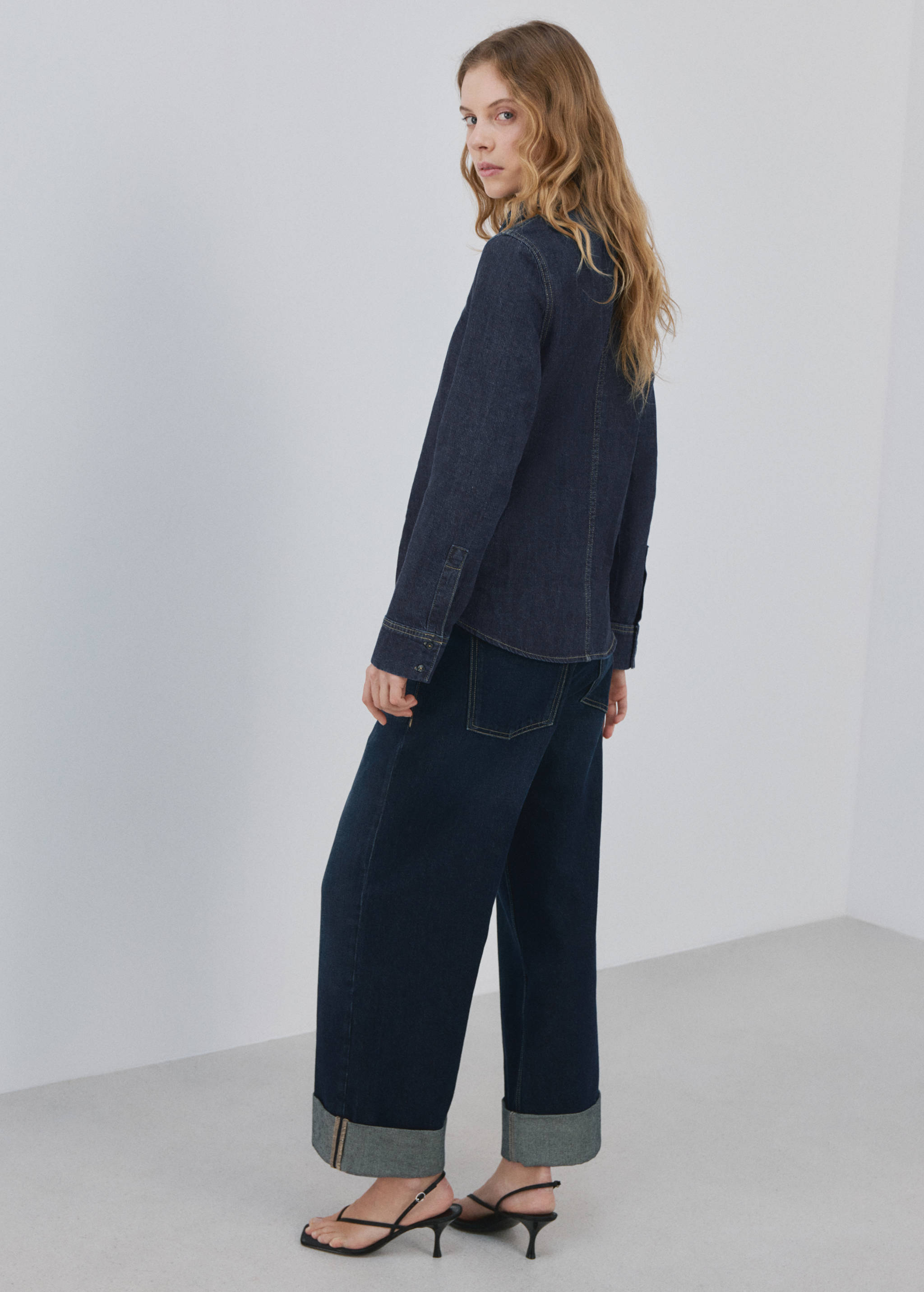 系带牛仔布衬衫 - null