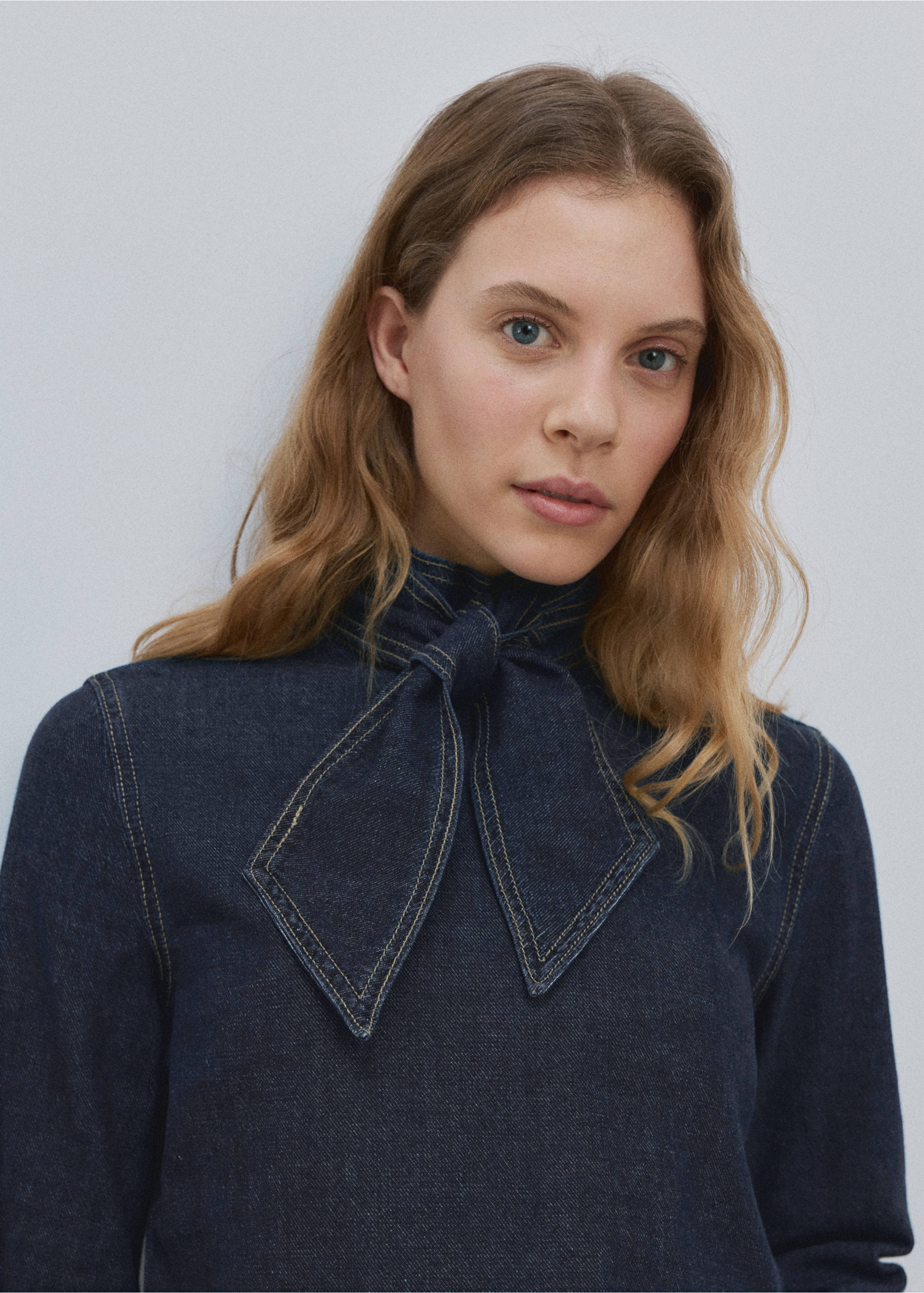 系带牛仔布衬衫 - null, 深蓝色. Ref: 27073297-00.