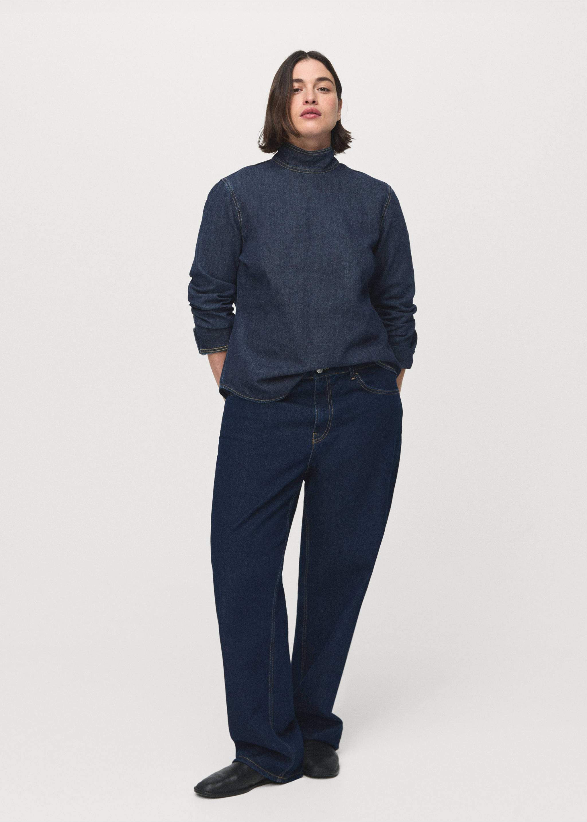 系带牛仔布衬衫 - null, 深蓝色. Ref: 27073297-00.