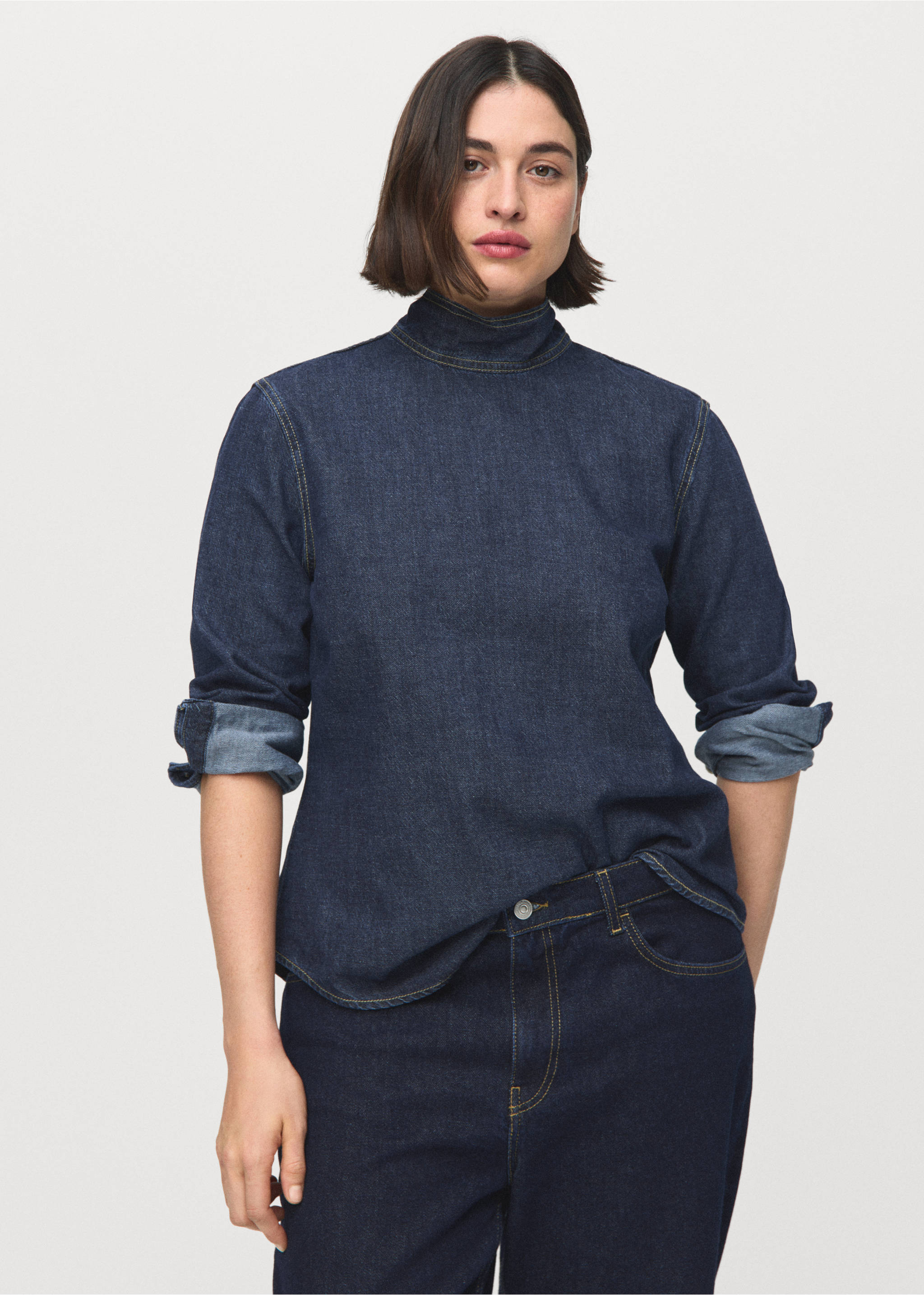 系带牛仔布衬衫 - null, 深蓝色. Ref: 27073297-00.