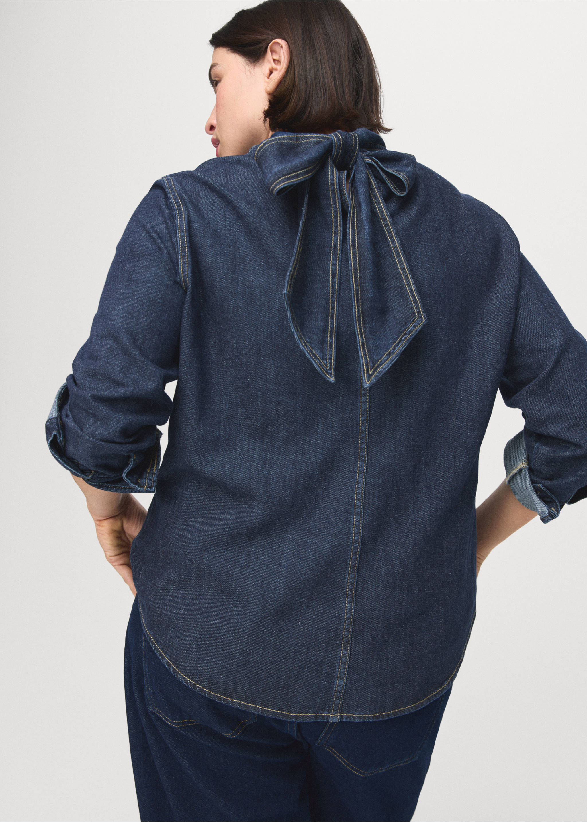 系带牛仔布衬衫 - null, 深蓝色. Ref: 27073297-00.