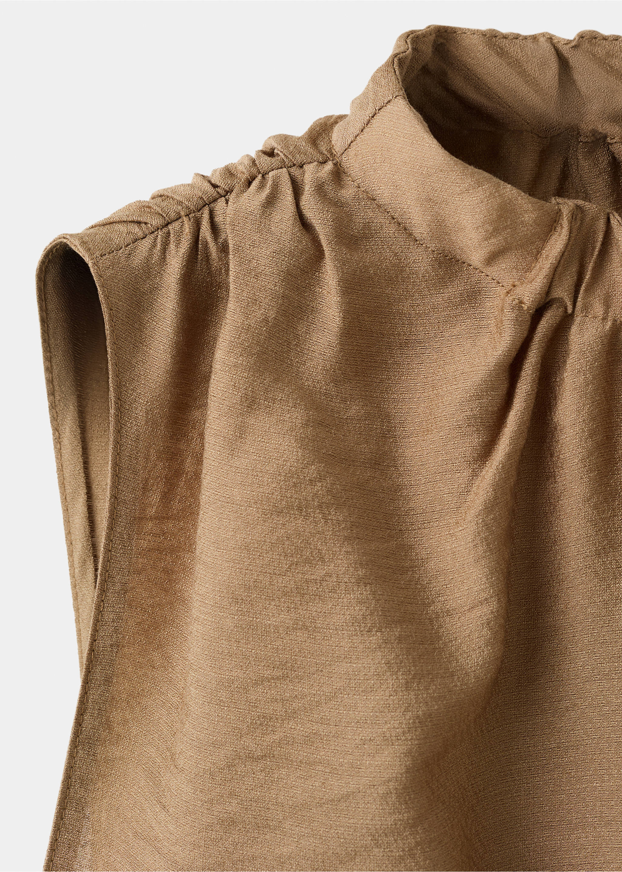 Draped neck satin top - Details of the article 8, Brown. Ref: 27073300-00.