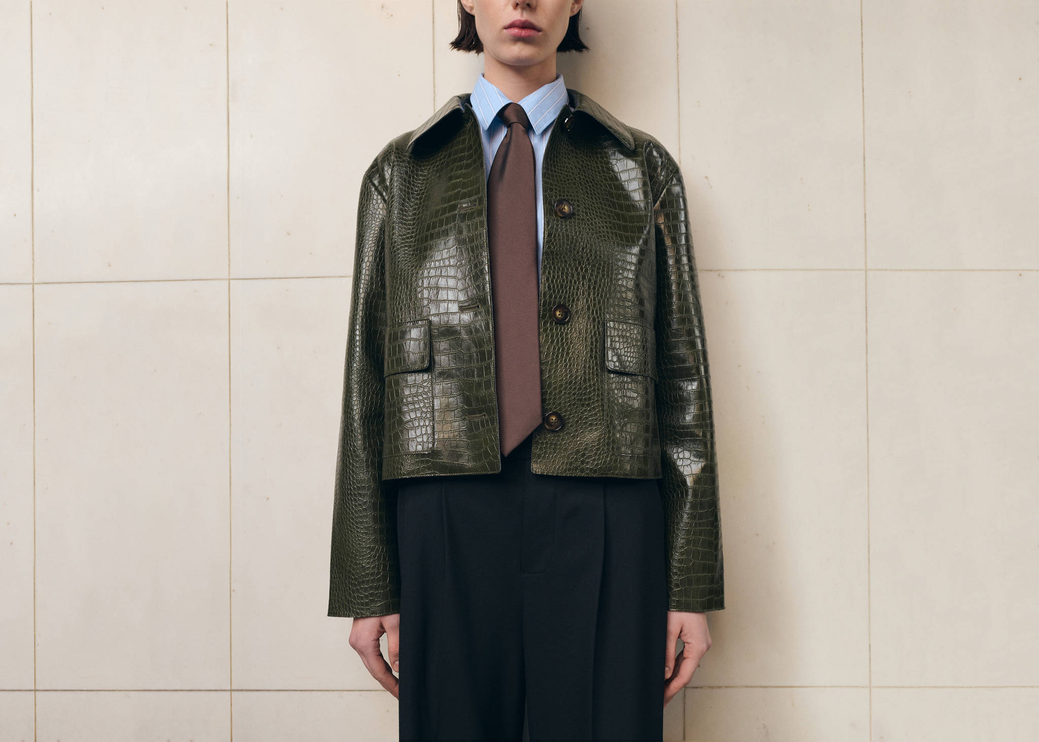 Croc-effect faux leather jacket - Panoramic plane