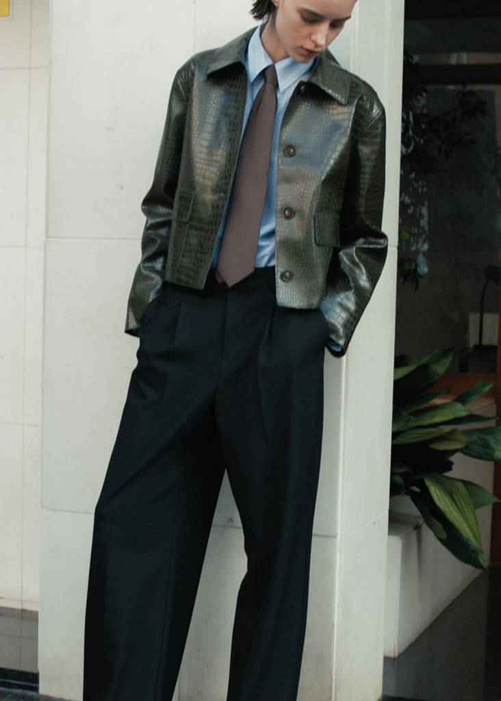 Crocodile-effect faux leather jacket