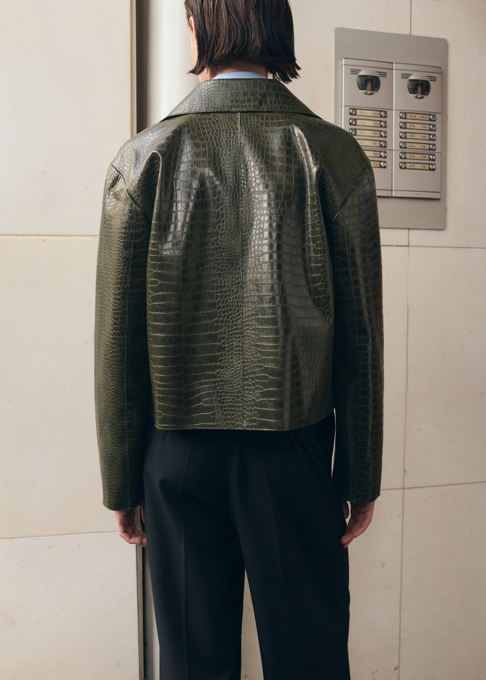 Croc-effect faux leather jacket - Reverse of the article