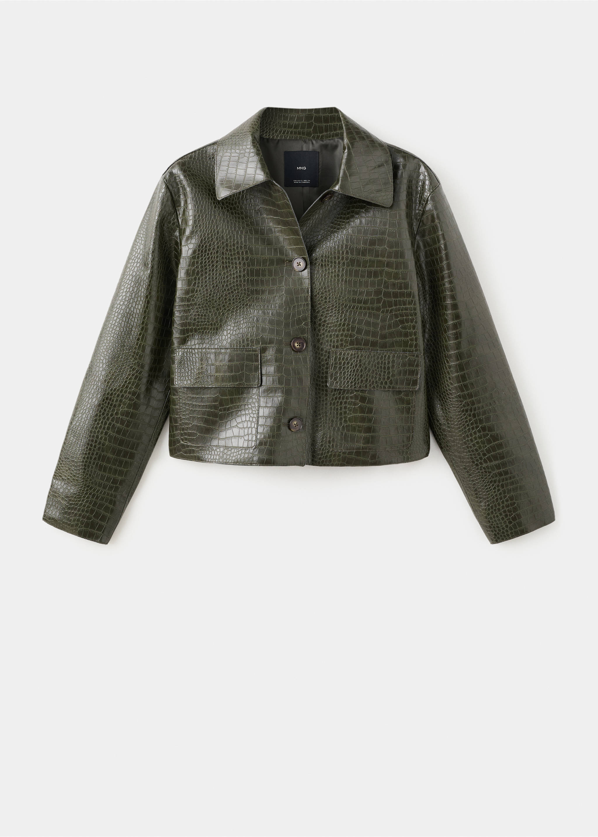 Croc-effect faux leather jacket - Article without model, Khaki. Ref: 27073303-00.