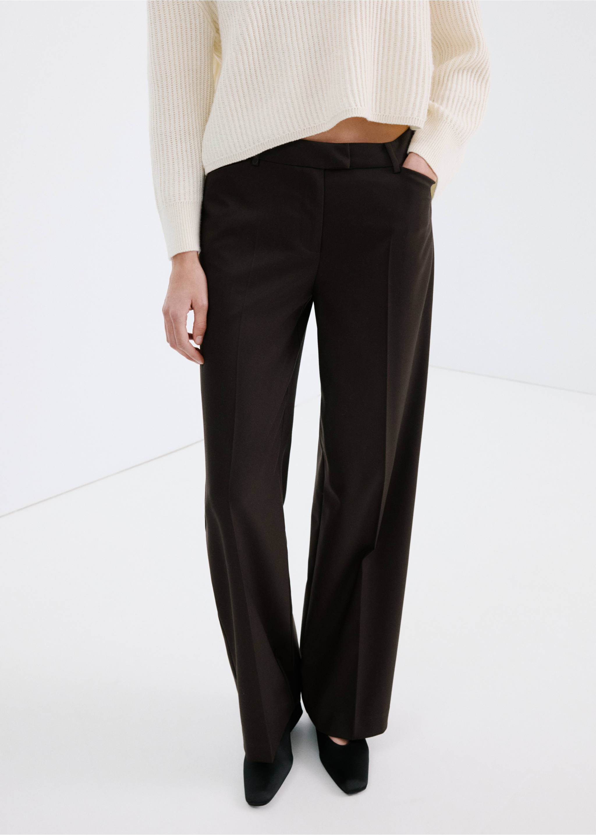 Wide leg mid-rise pleated trousers - Medium plane, Brown. Ref: 27073305-00.