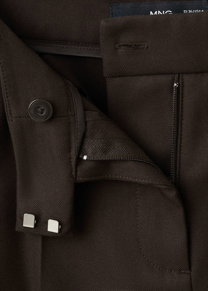 Wide leg mid-rise pleated trousers — Brown