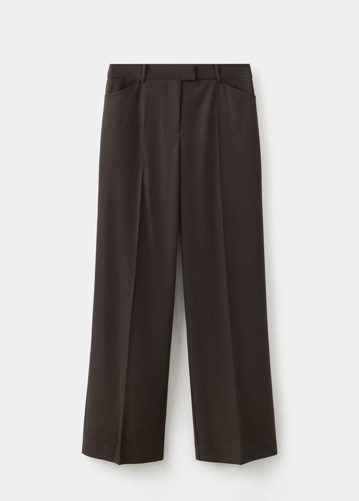 Wide leg mid-rise pleated trousers — Brown