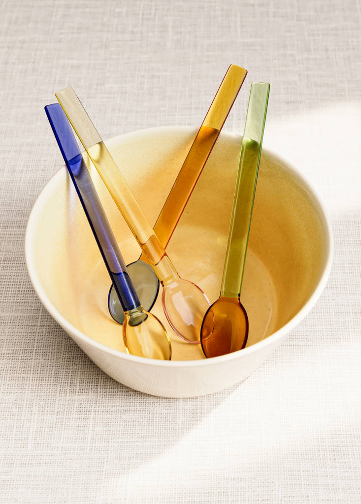Pack of 4 bicolour borosilicate dessert spoons — Ink Blue