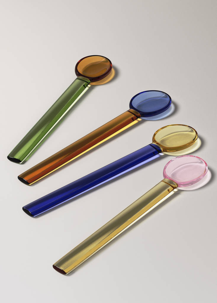 Pack of 4 bicolour borosilicate dessert spoons — Ink Blue