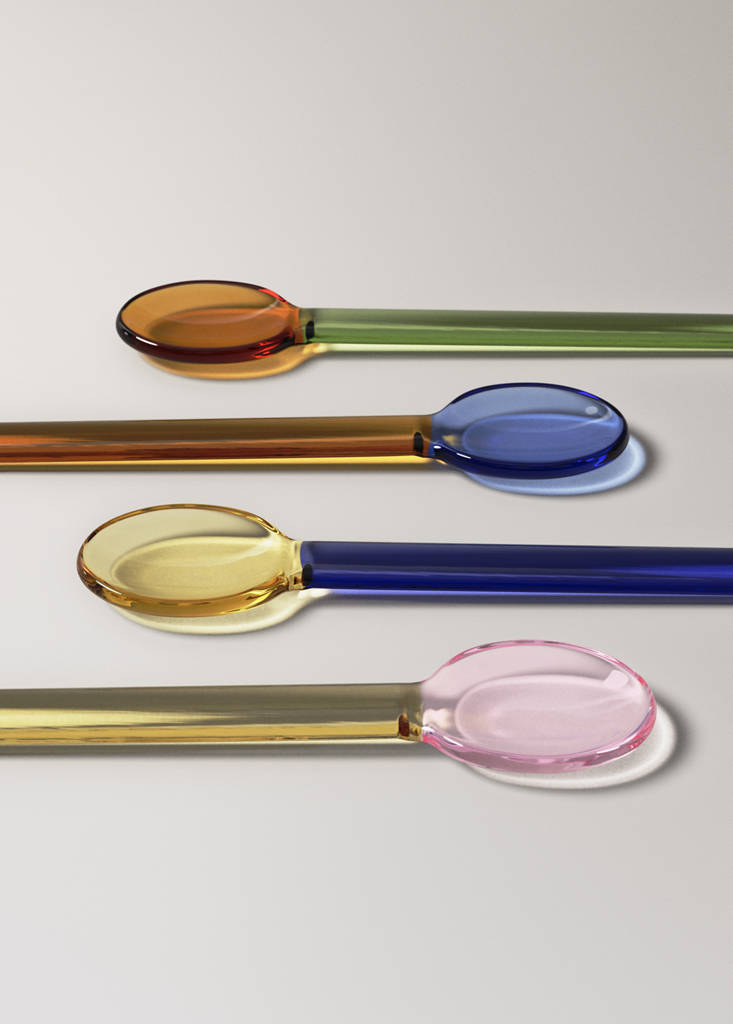 Pack of 4 bicolour borosilicate dessert spoons — Ink Blue