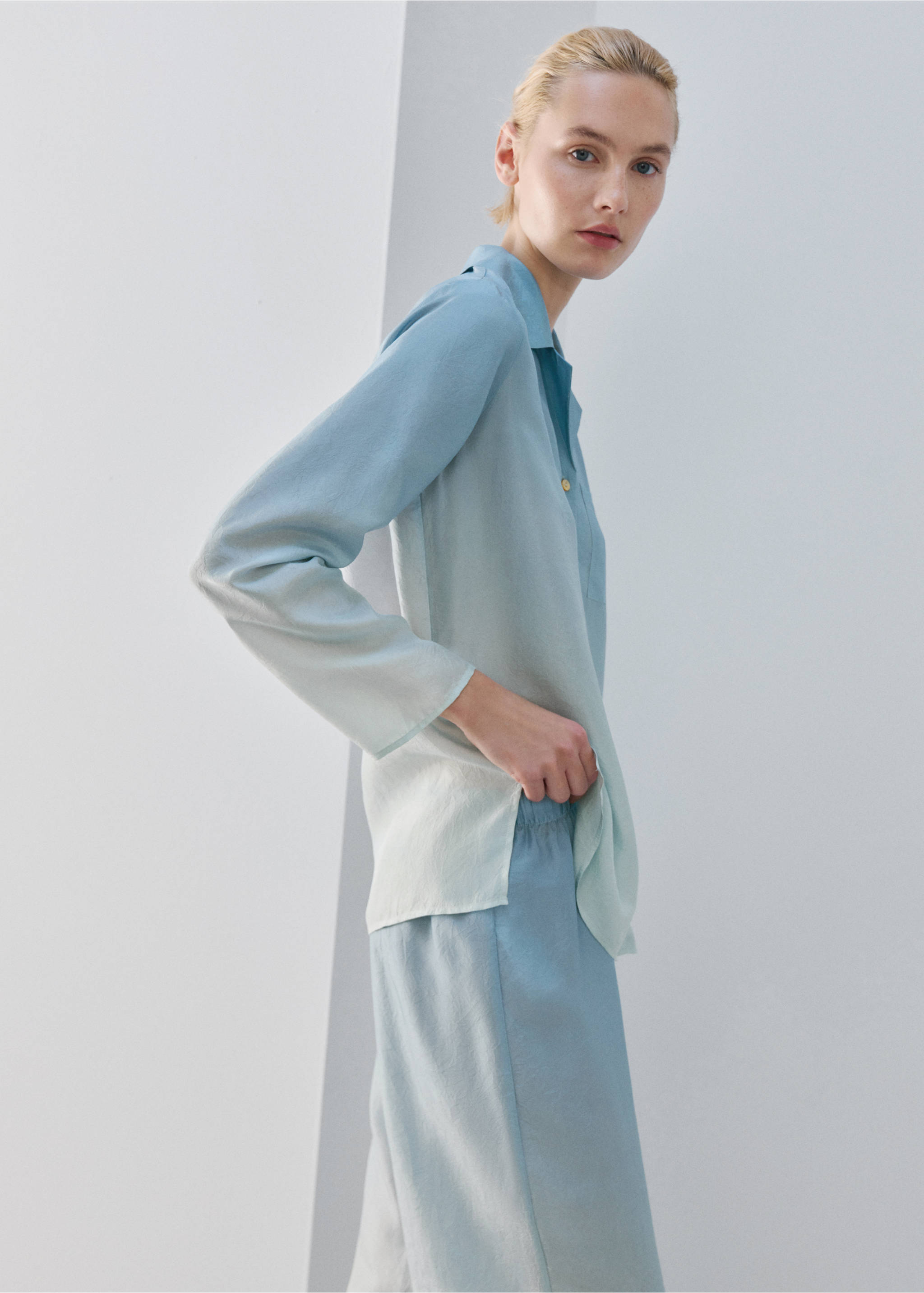 Ombre silk trousers - Details of the article 1, Blue. Ref: 27073313-00.