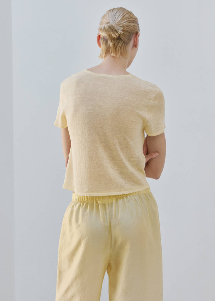 Pastel linen blend short-sleeve T-shirt — Pastel Yellow