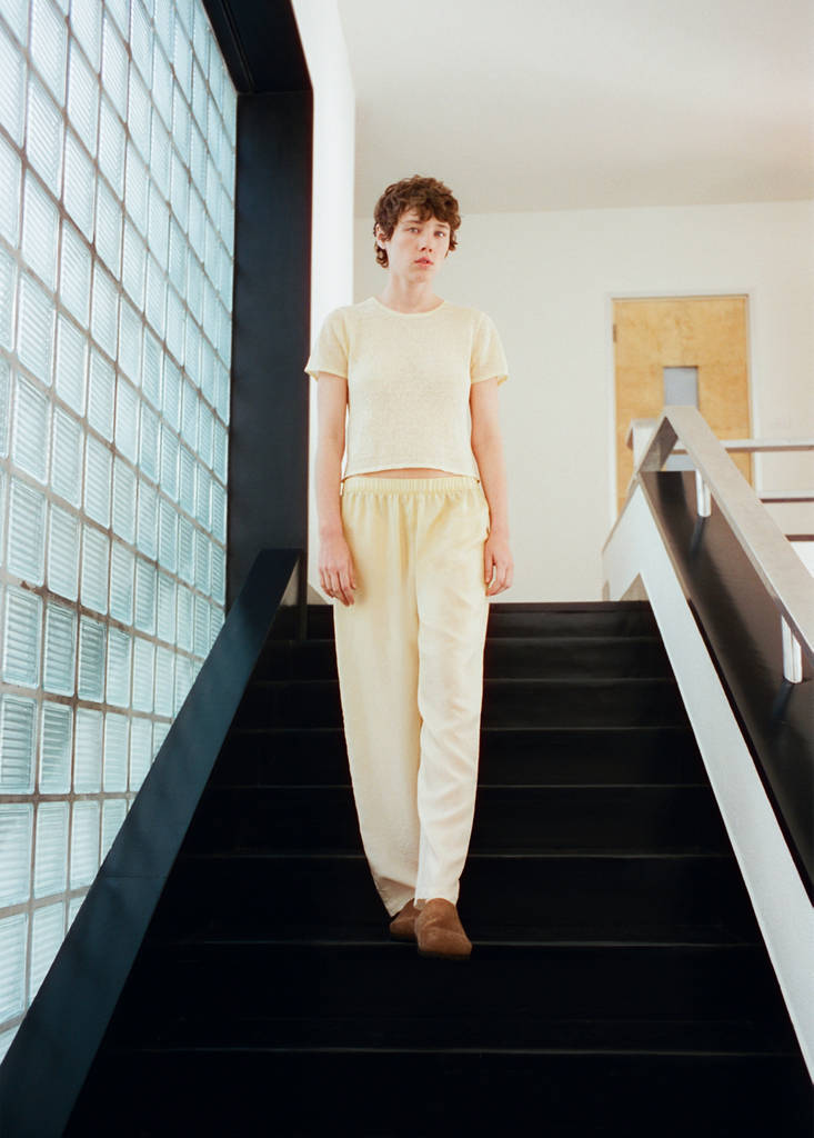 Pastel linen blend short-sleeve T-shirt — Pastel Yellow