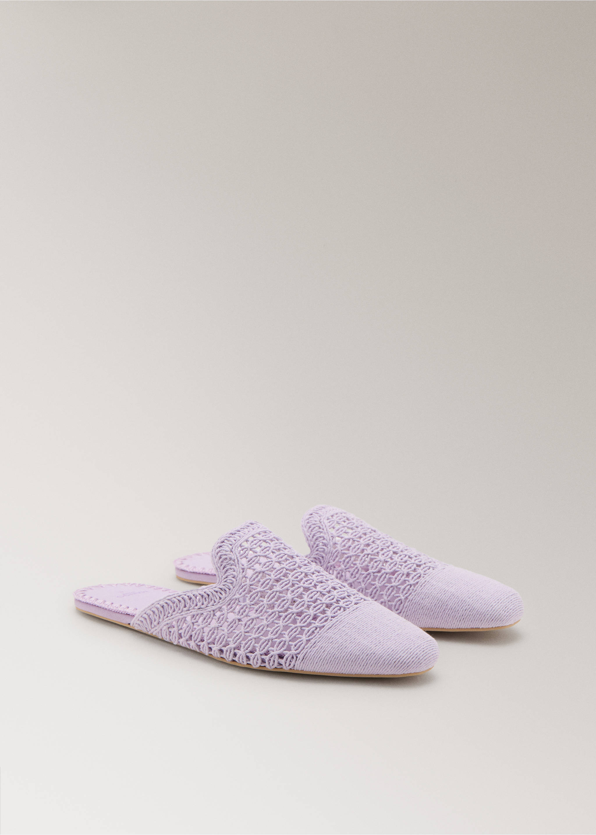 Crochet mule slippers - Medium plane, Lilac. Ref: 27073316-00.