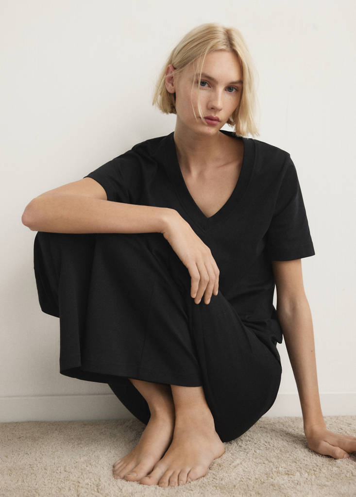 Long cotton pyjama trousers — Black