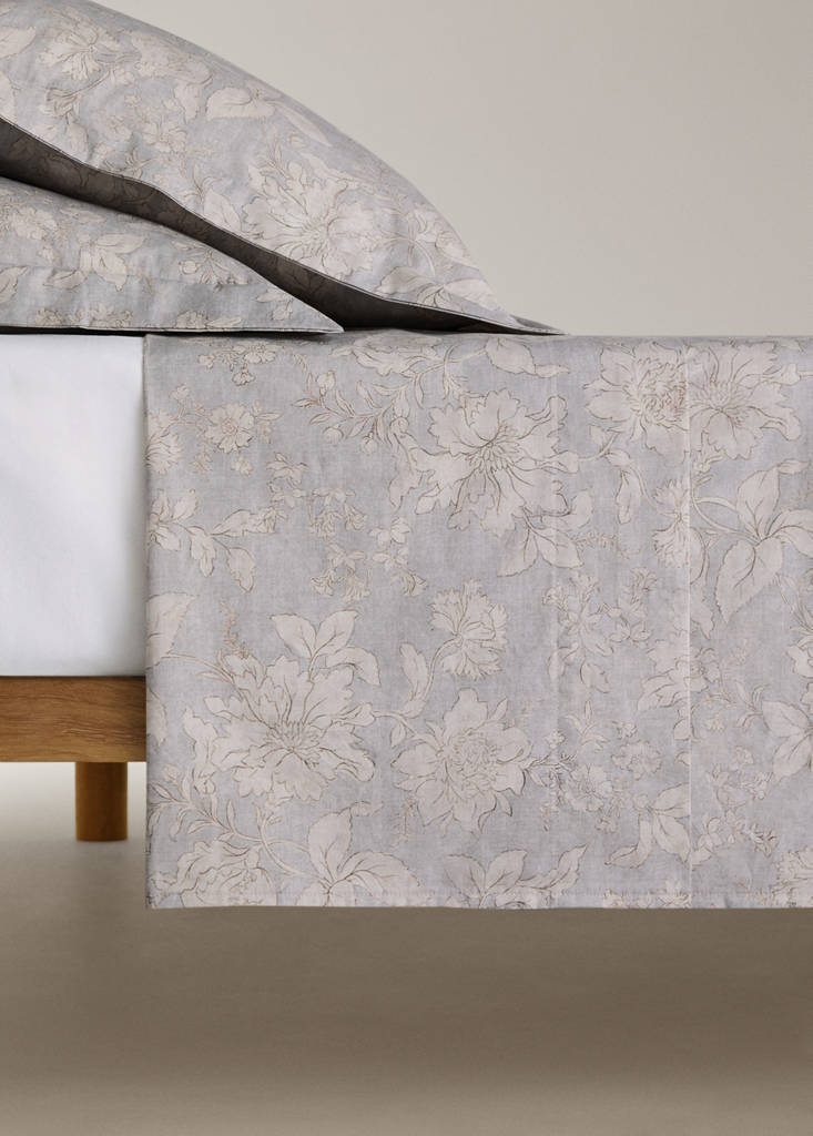 Vintage floral percale cotton top sheet for 90cm bed — Light/Pastel Grey